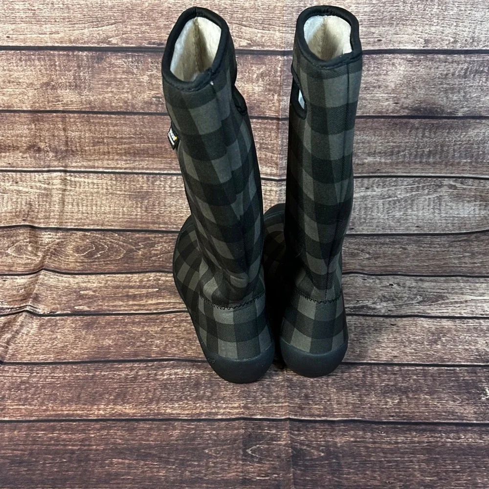 Bogs Summit Buffalo Plaid Waterproof Tall Boots Charcoal Black Womens 10